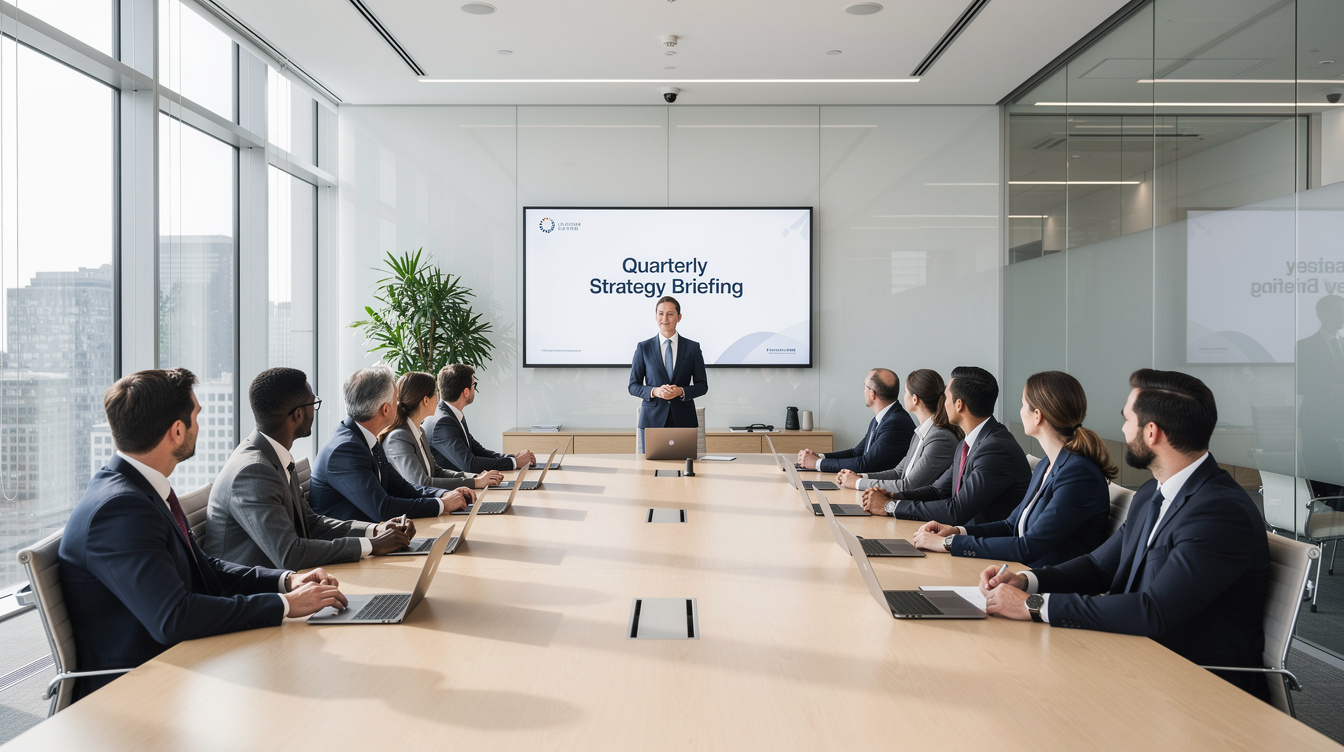 Executives seated around a table during a briefing session