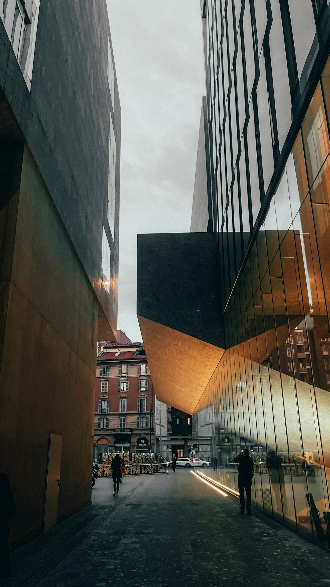 Modern glass office building exterior in a European city